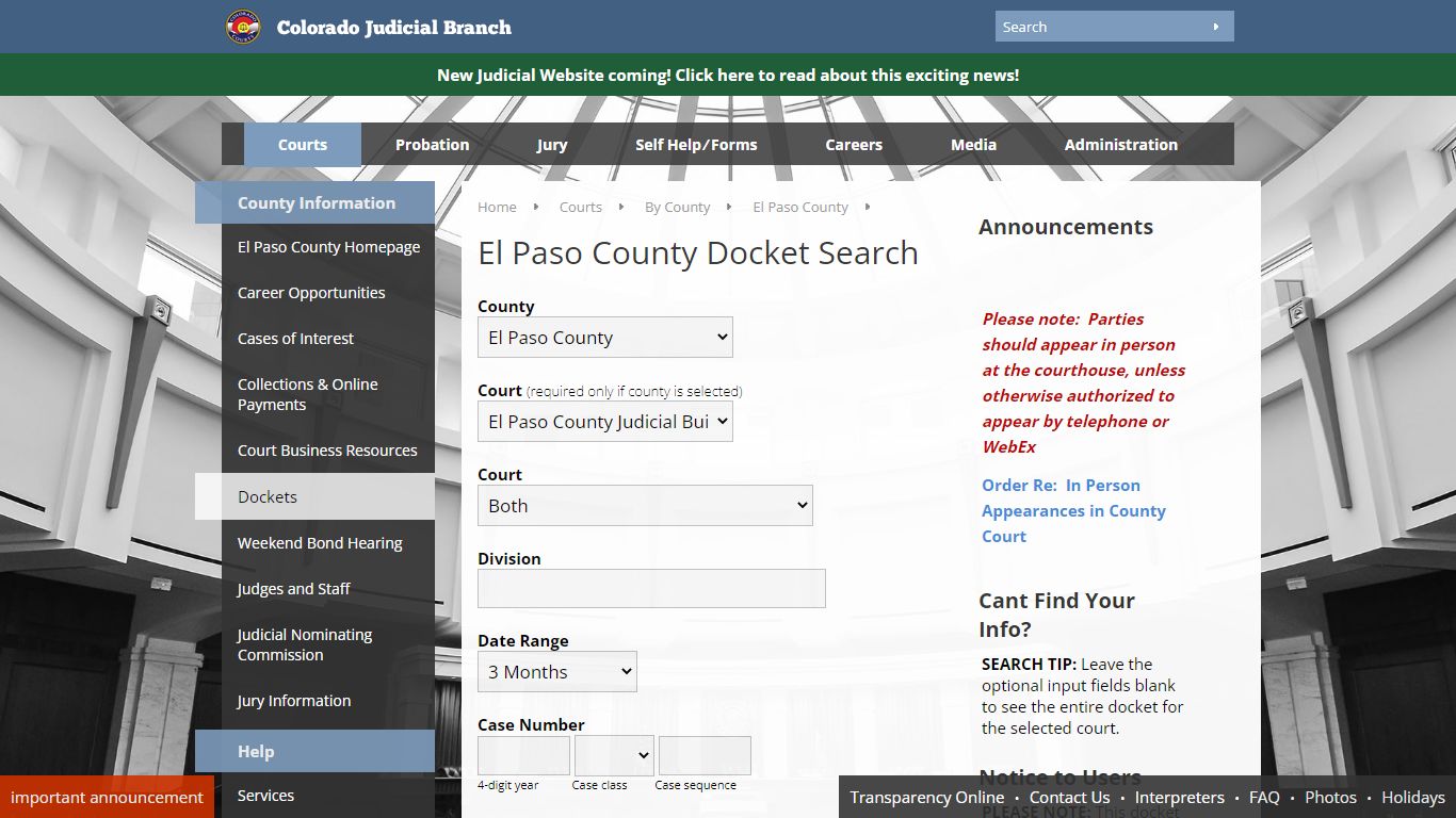 Colorado Judicial Branch - El Paso County - Dockets